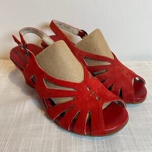 ZIERA Red Suede Wedge Slingback Peep Toe Sandals Womens Size 10.5 Heels Shoes